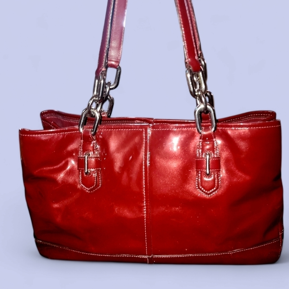 Coach Patent Leather Chelsea Jayden East- West Handbag Carryall Bag 17855 Wine - Picture 3 of 12